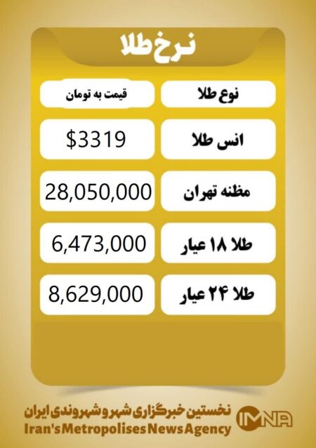 قیمت طلا امروز سه‌شنبه ۹ اردیبهشت ۱۴۰۴