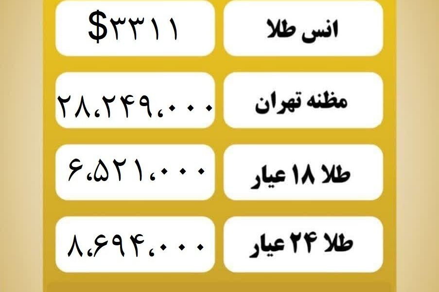 قیمت طلا امروز چهارشنبه ۱۰ اردیبهشت ۱۴۰۴