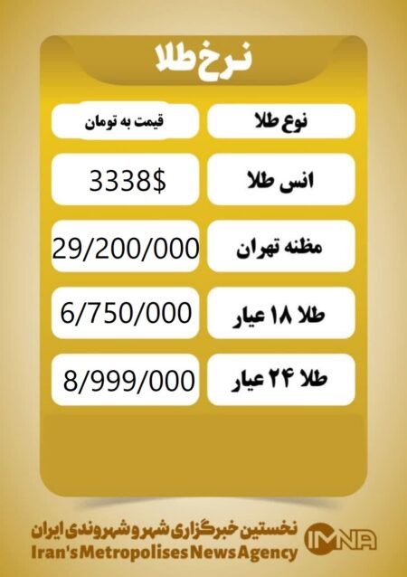 قیمت طلا امروز پنجشنبه ۱۸ اردیبهشت ۱۴۰۴ قیمت طلا امروز پنجشنبه ۱۸ اردیبهشت ۱۴۰۴