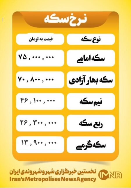 قیمت سکه امروز شنبه ۲۰ اردیبهشت ۱۴۰۴ قیمت سکه امروز شنبه ۲۰ اردیبهشت ۱۴۰۴