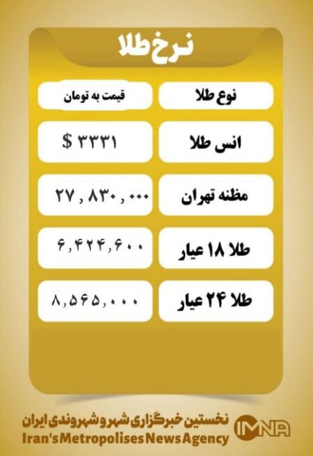 قیمت طلا امروز سه شنبه ۲۰ خرداد ۱۴۰۴