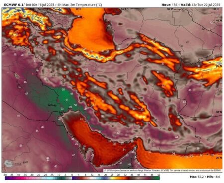 نقشه هواشناسی گرمای شدید