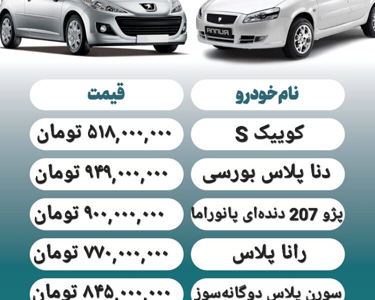 قیمت روز محصولات ایران خودرو و سایپا ۲۹ تیر+ جدول قیمت روز محصولات ایران خودرو و سایپا ۲۹ تیر+ جدول