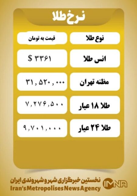 قیمت طلا امروز شنبه ۱۱ مرداد ۱۴۰۴ قیمت طلا امروز شنبه ۱۱ مرداد ۱۴۰۴