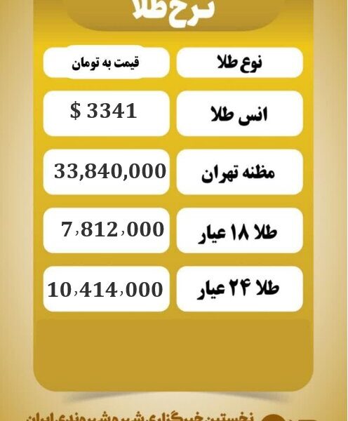 قیمت طلا امروز پنجشنبه ۳۰ مرداد ۱۴۰۴ قیمت طلا امروز پنجشنبه ۳۰ مرداد ۱۴۰۴