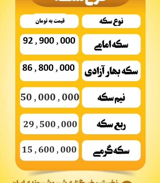 قیمت سکه امروز شنبه ۱۵ شهریور ۱۴۰۴