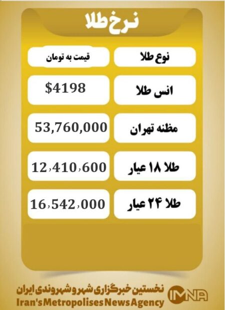 قیمت طلا امروز شنبه ۱۵ آذر ۱۴۰۴ قیمت طلا امروز شنبه ۱۵ آذر ۱۴۰۴