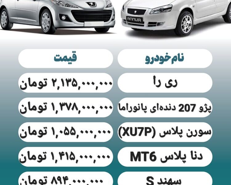 قیمت روز محصولات ایران خودرو و سایپا ۲۷ آذر+ جدول