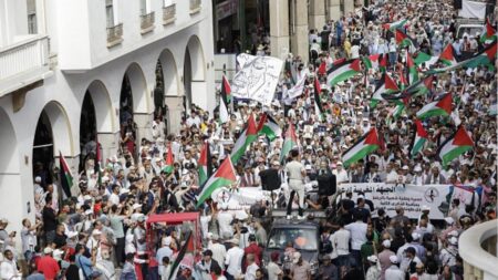 تظاهرات مردم مغرب در حمایت از فلسطین و مخالفت با عادی سازی روابط با رژیم اسرائیل