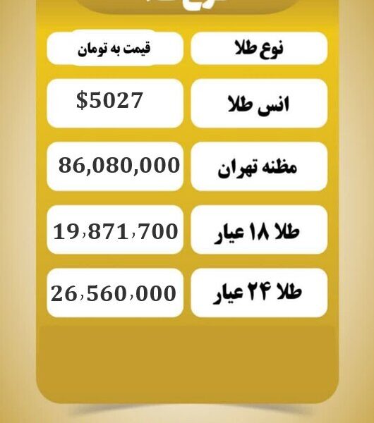 قیمت طلا امروز سه شنبه ۲۱ بهمن ۱۴۰۴